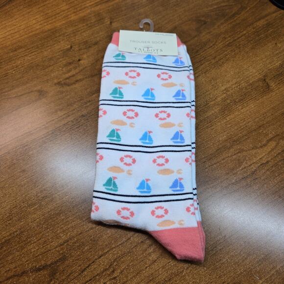 Talbots Woman Trouser Socks Sailboats Nautical Boat White Multicolor - Picture 5 of 5